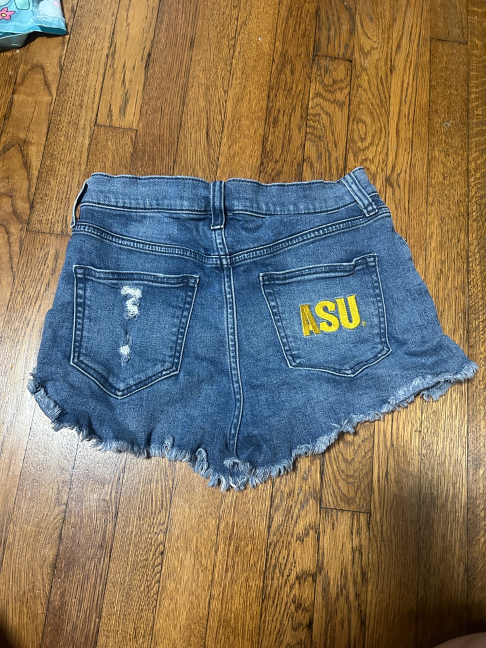 PINK Victoria's Secret Dark Blue Distressed Denim Shorts ASU - Picture 2 of 3